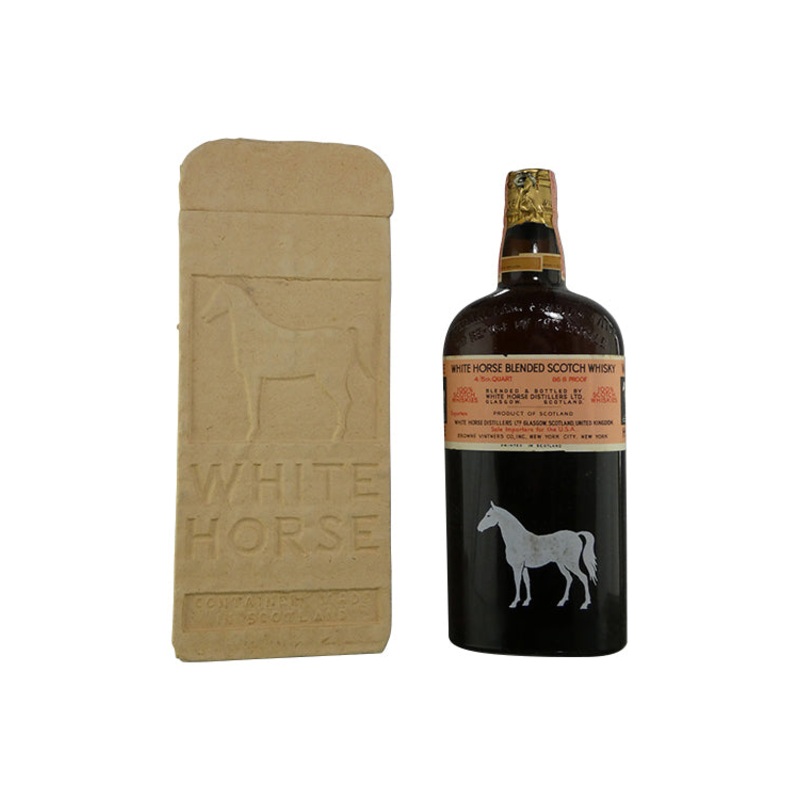 White Horse Flat Bottle Blended Scotch 1950's In Gift Box (750ml)